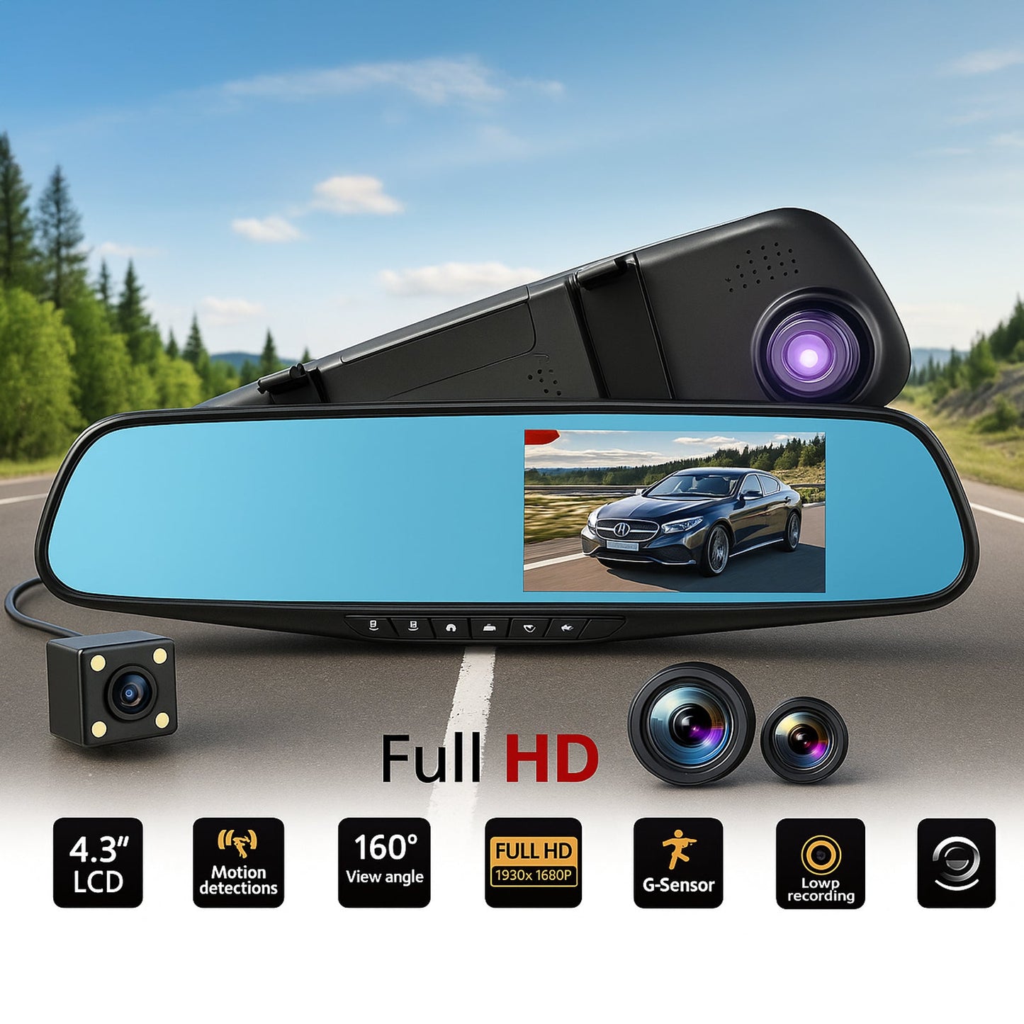 Full HD auto kamera 5'' + kamera za vožnju unazad