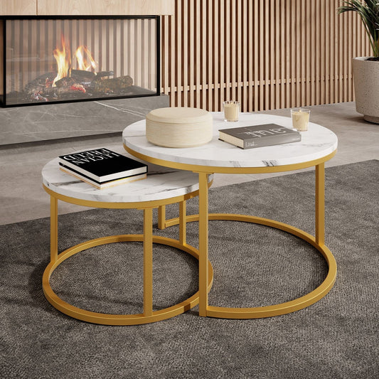 Set od 2 moderna stolića - mramorna ploča i zlatne noge