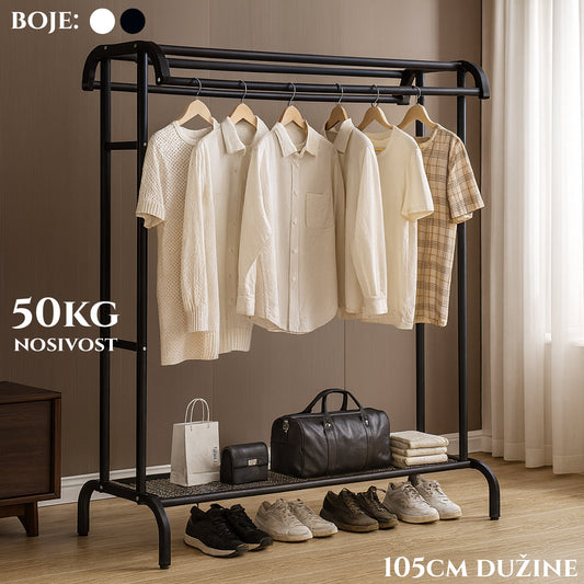 Metalna garderobna vješalica s policom - 105 cm