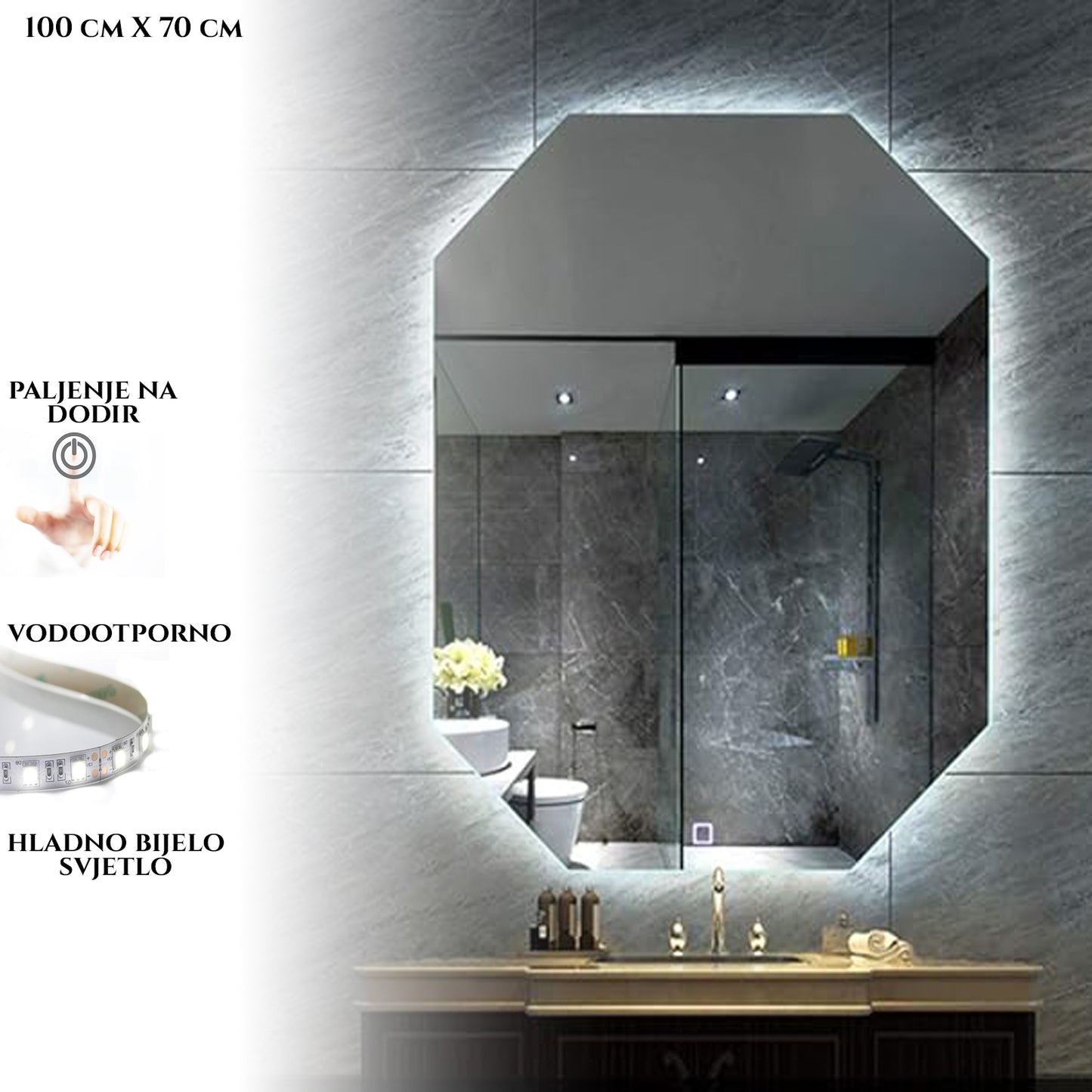 PREMIUM OGLEDALO S LED OSVJETLJENJEM M636 100X70 CM