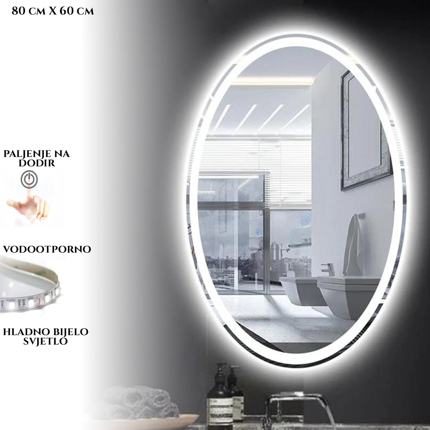 OVALNO OGLEDALO S LED OSVJETLJENJEM M639 60X80 CM