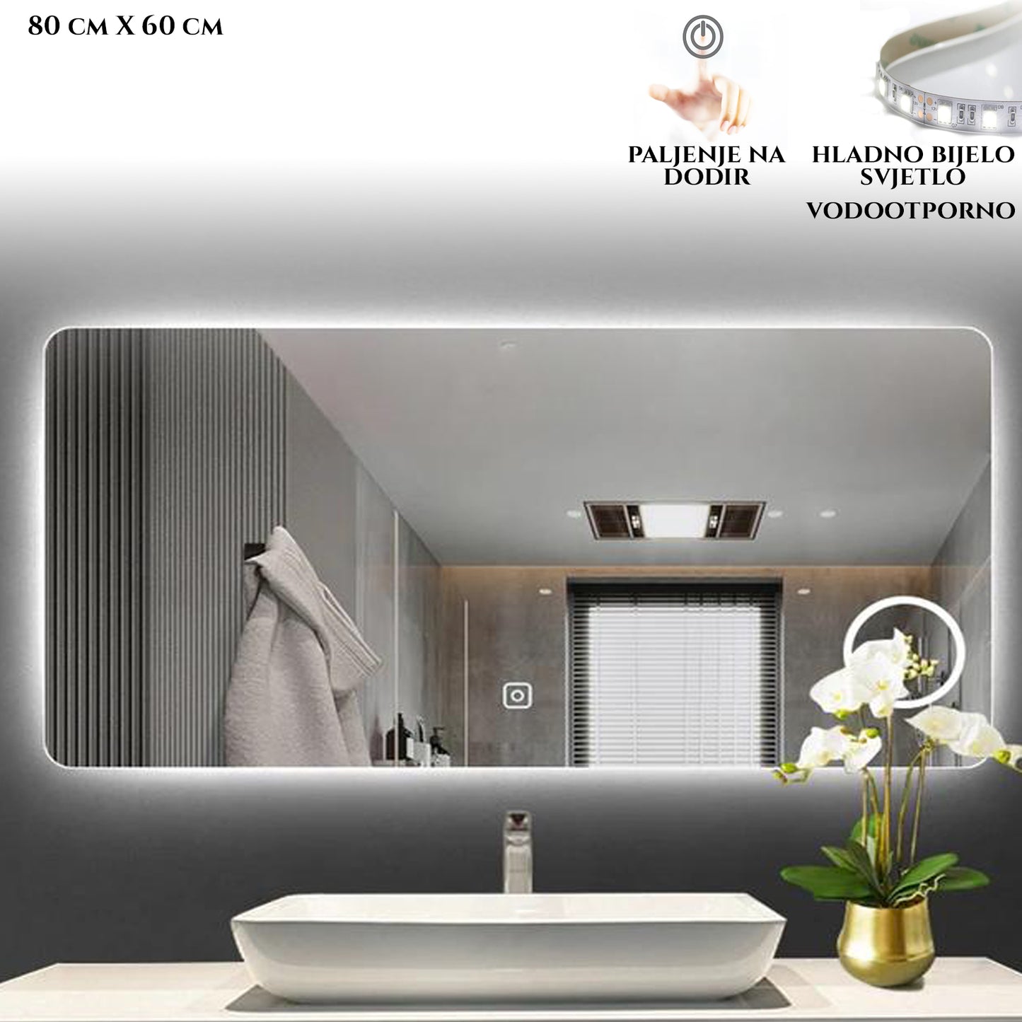HORIZONTALNO STANDARDNO OGLEDALO S LED OSVJETLJENJEM M640 80X60 CM