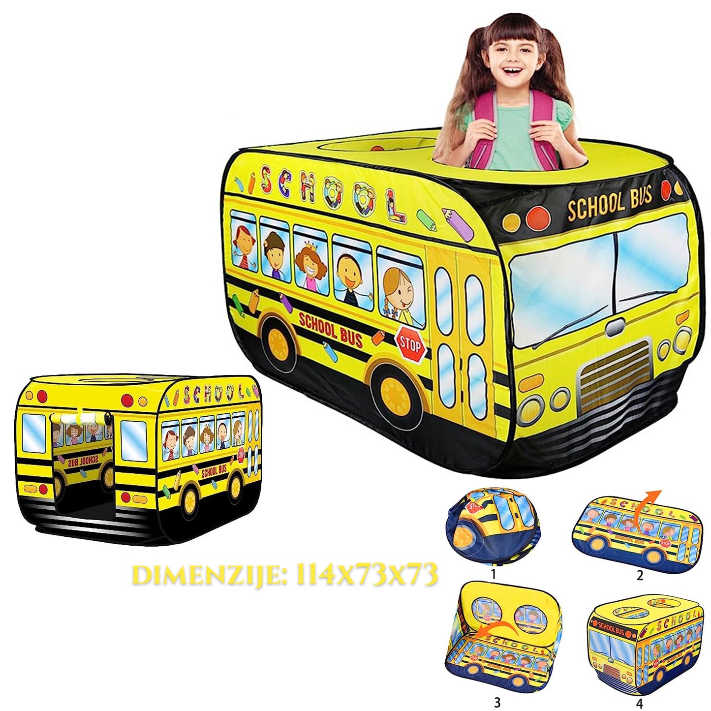 Dječji šator 114X73X73 Školski Autobus