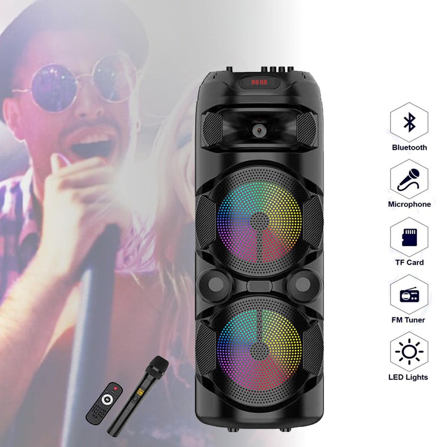 DVOSTRUKI 8 INČNI BLUETOOTH ZVUČNIK SA BEŽIČNIM MIKROFONOM