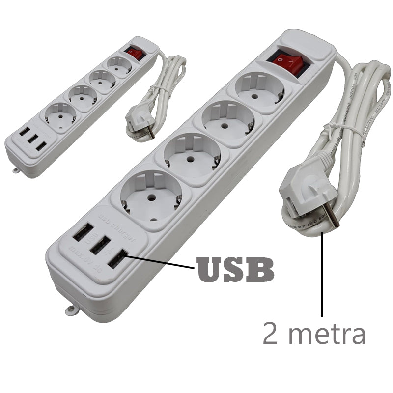 Produžni kabel (4 utičnice, 3 USB ulaza) 2KOMADA