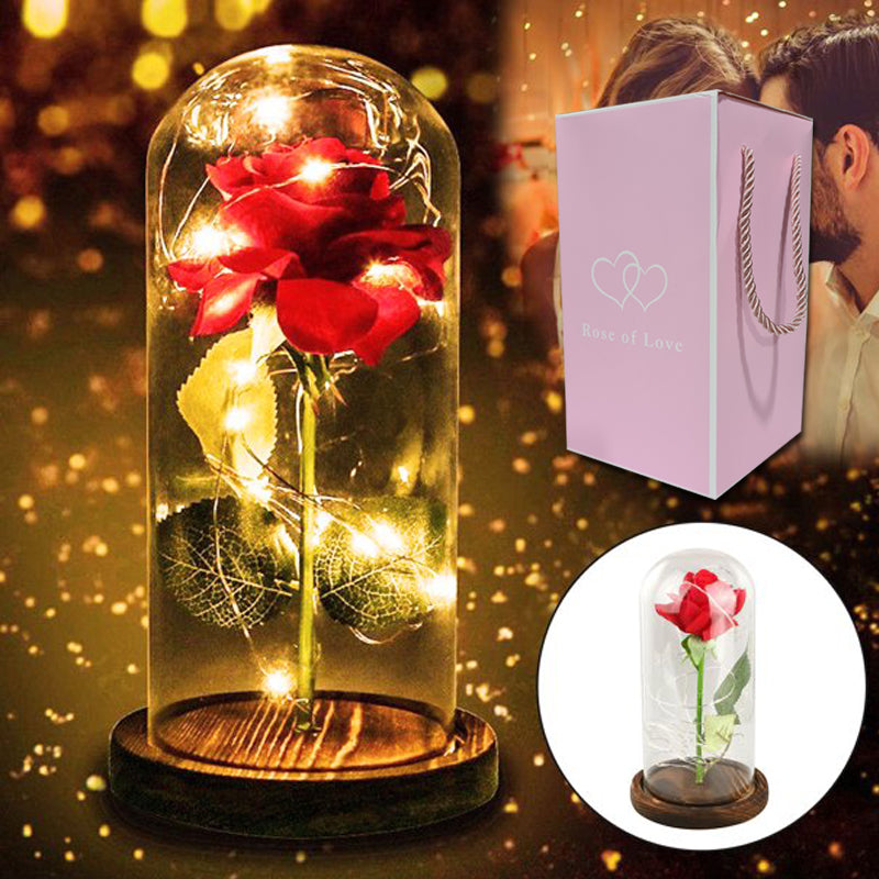 Romantična led Ruža u staklenoj kupoli +  Gratis Poklon kutija